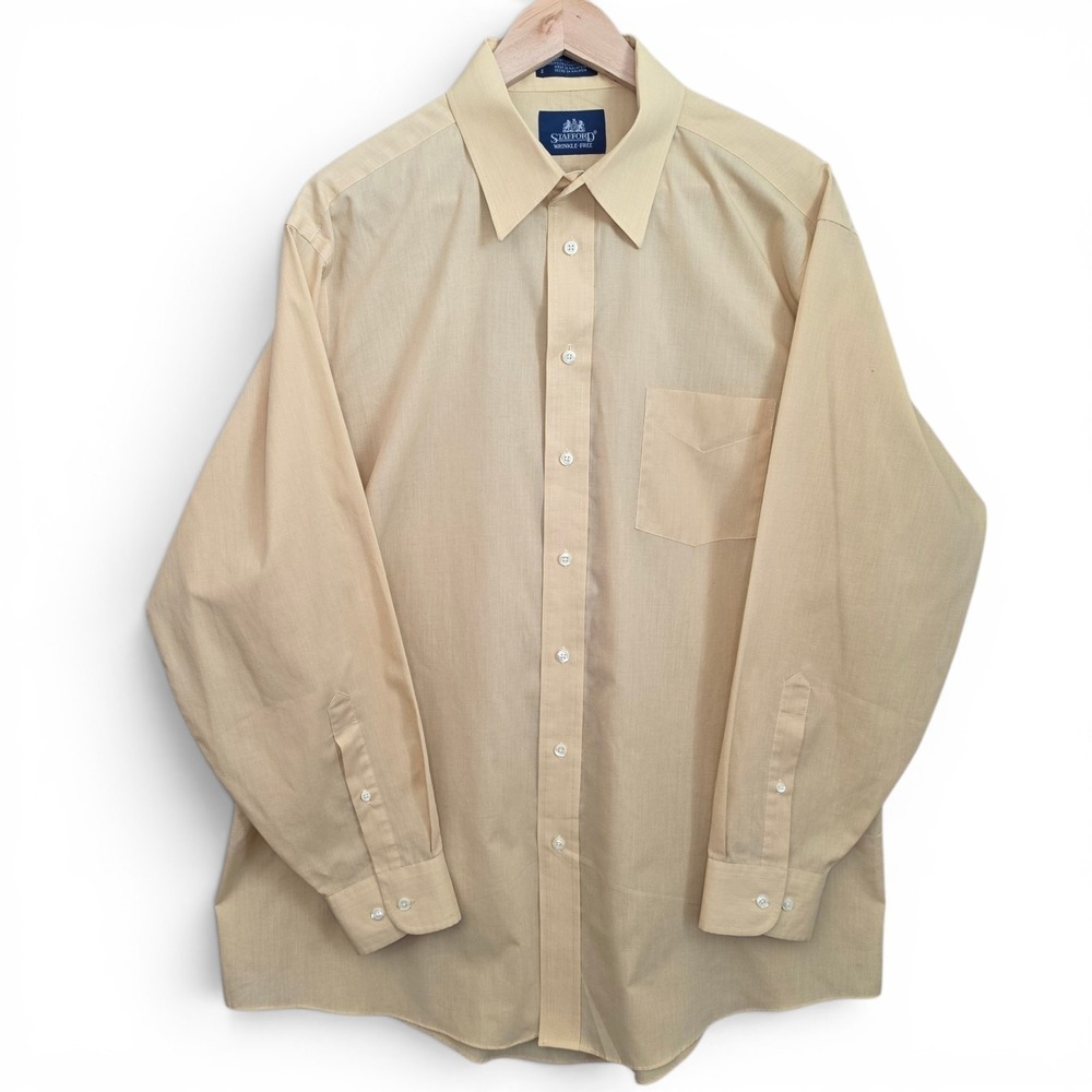 Stafford Dress Shirt Mens 17‎ 34/35 Yellow Button Up Wrinkle Free Career Pocket